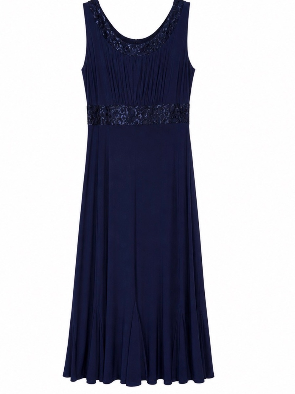 Sleeveless Navy Maxi Dress with Lace Waistband